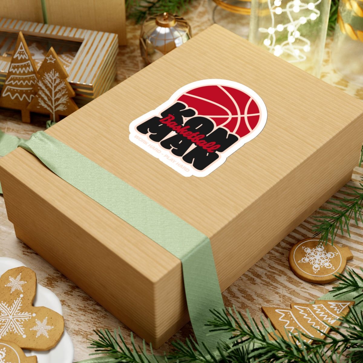 K🏀NMAN Basketball Kiss-Cut Stickers - 'KON MAN' | Work Hard - Play Hard | Perfect for Sports Enthusiasts